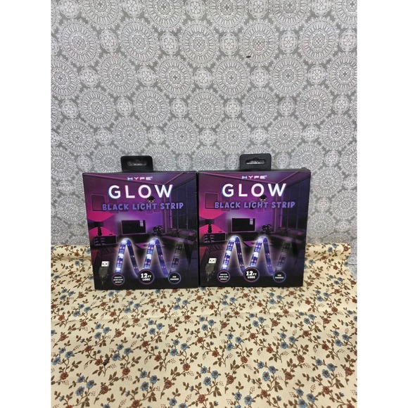 2- Hype Glow Black Light Strip 12 ft USB Powered LED Neon Effect Party Decor - Picture 1 of 6